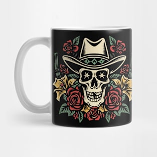 American Traditional Cowboy Skeleton Floral tattoo Mug